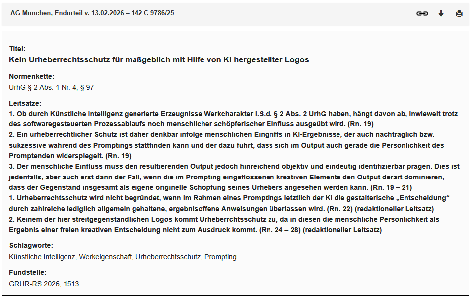 AG München, Urheberschutz, KI, 142 C 9786/25